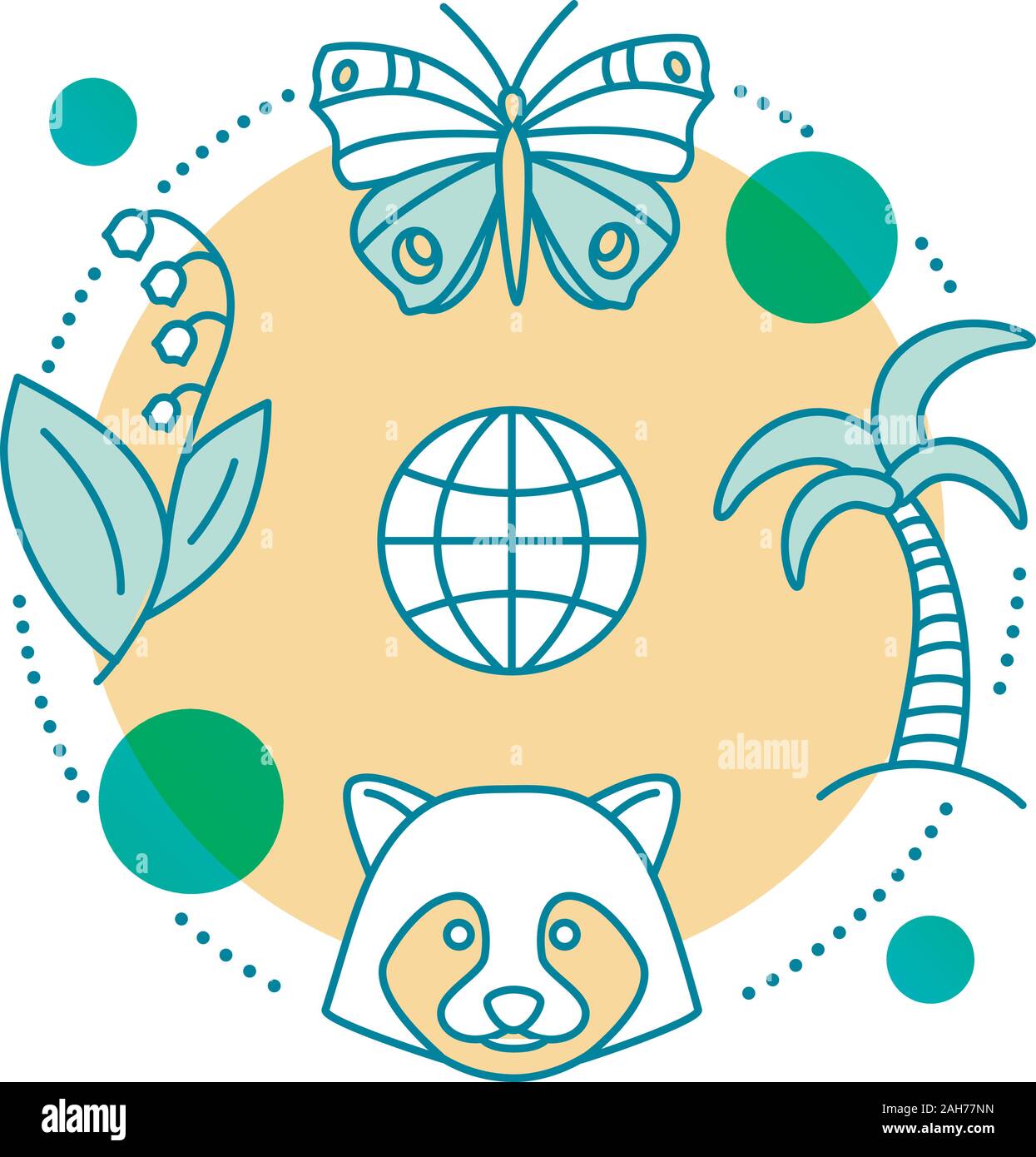 Icono del concepto de biodiversidad. La flora, la fauna, la idea de la