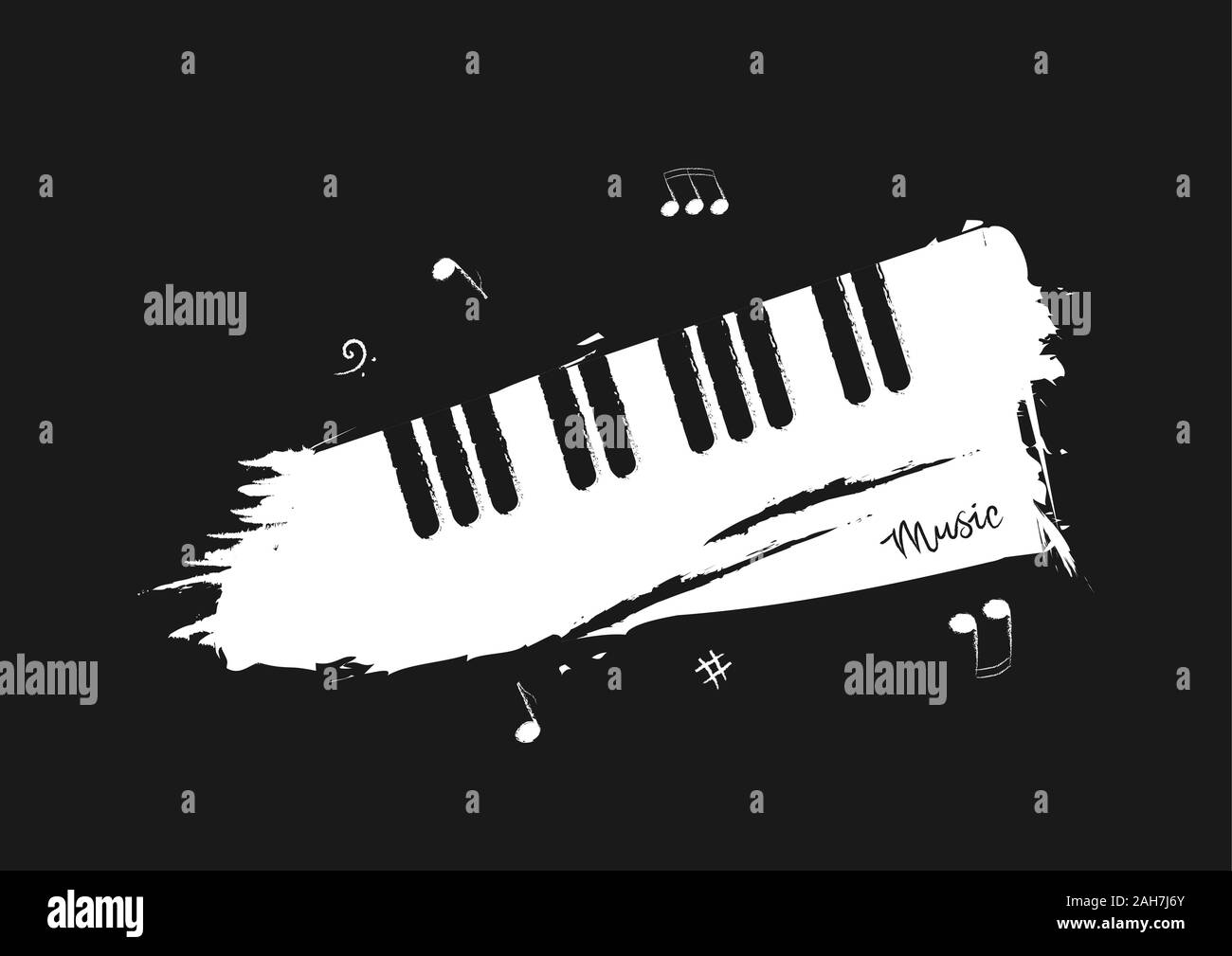 Musical en el estilo de dibujo a lápiz. Teclas de piano en blanco y negro  con notas musicales y las palabras Imagen Vector de stock - Alamy
