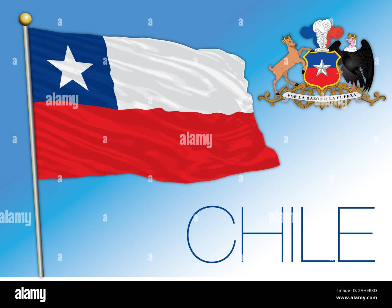 Chile officla nacional bandera y escudo, ilustración vectorial