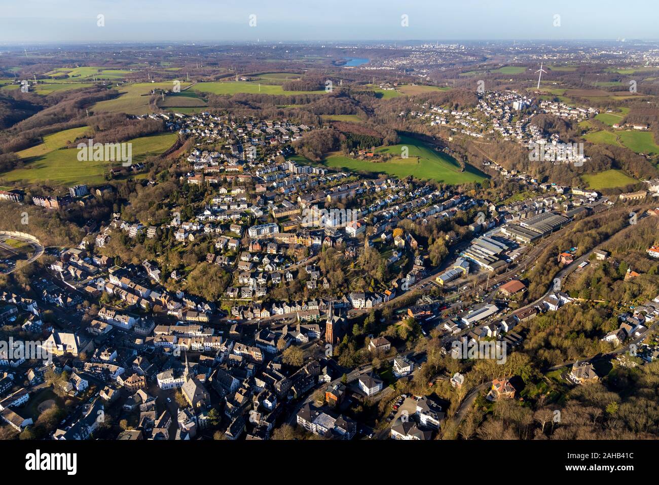 Foto aérea, descripción, Langenberg Velbert, área de Ruhr, Renania del Norte-Westfalia, Alemania, de Europa, aves de ojos vista, fotografía aérea, fotografía aérea Foto de stock