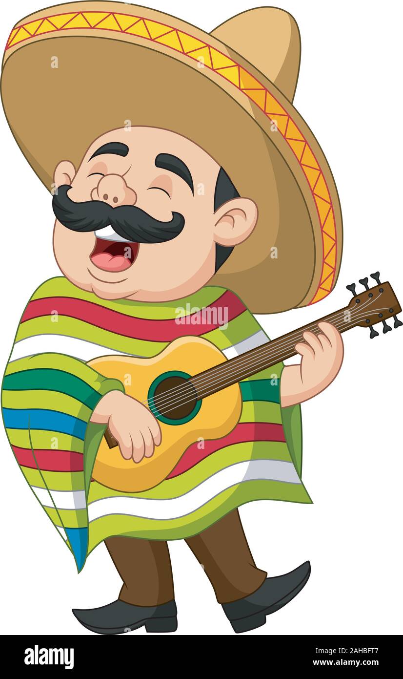 Caricatura del mexicano hombre tocar la guitarra y cantar Imagen Vector de  stock - Alamy