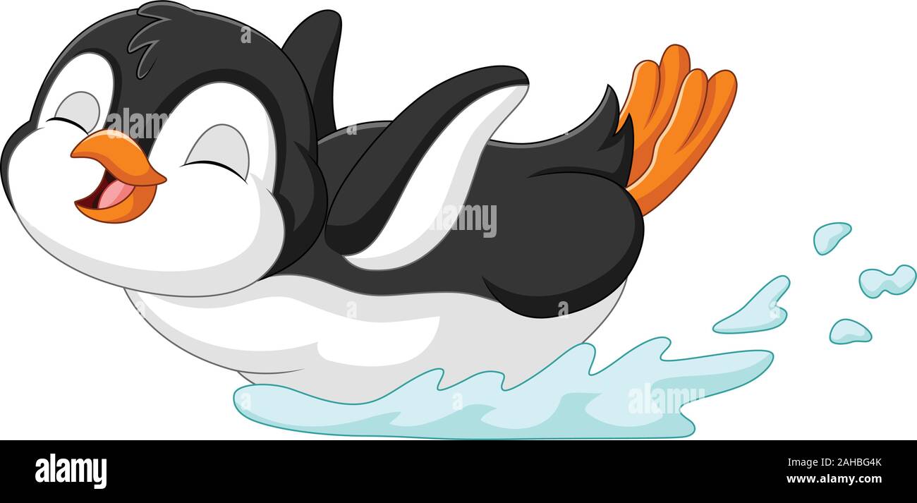 Cute Dibujos Animados De Pinguinos Deslizandose Sobre El Agua Imagen Vector De Stock Alamy