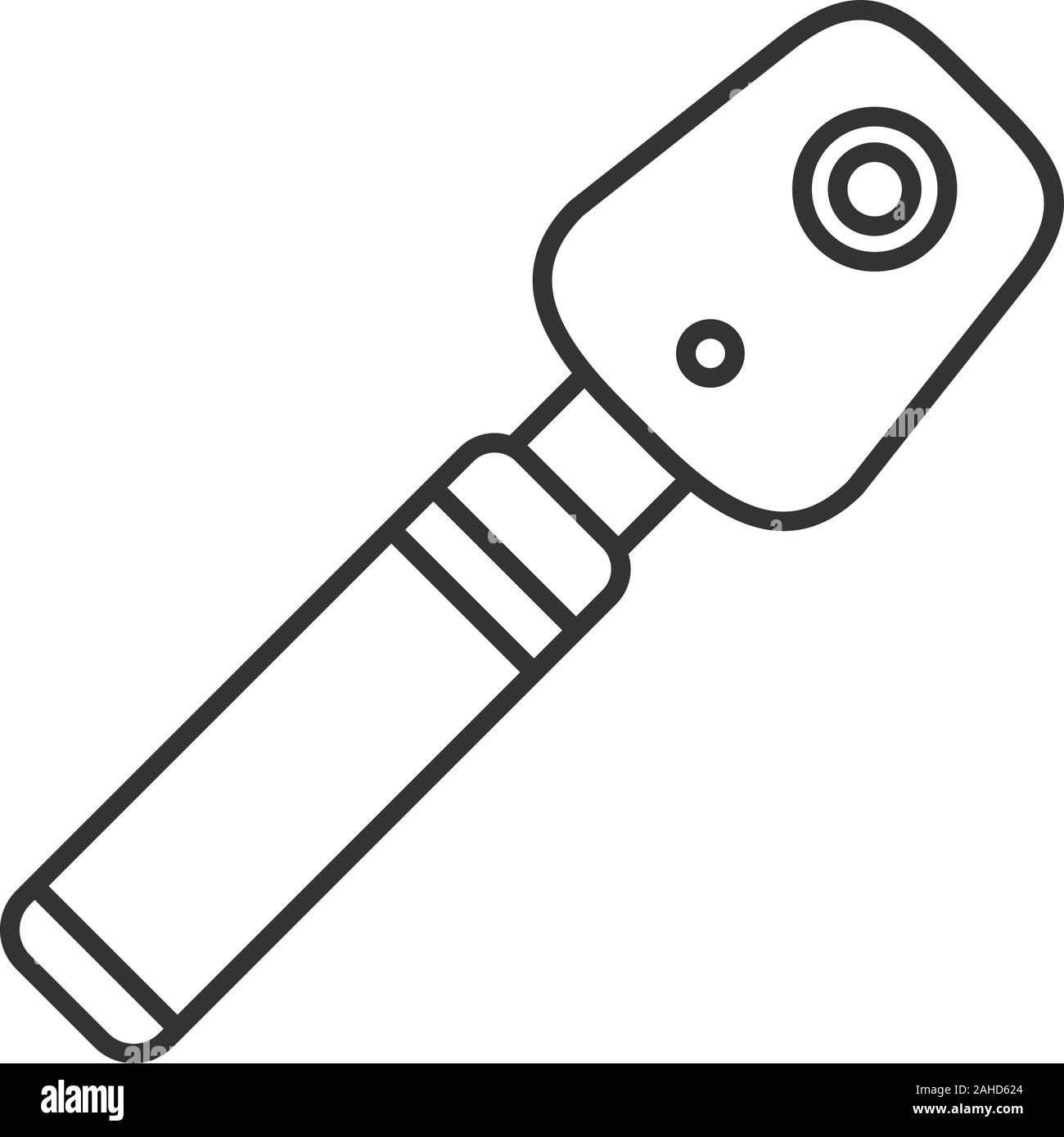 Oftalmoscopio icono lineal. Ilustración de línea delgada. Funduscopy. Examen ocular dispositivo