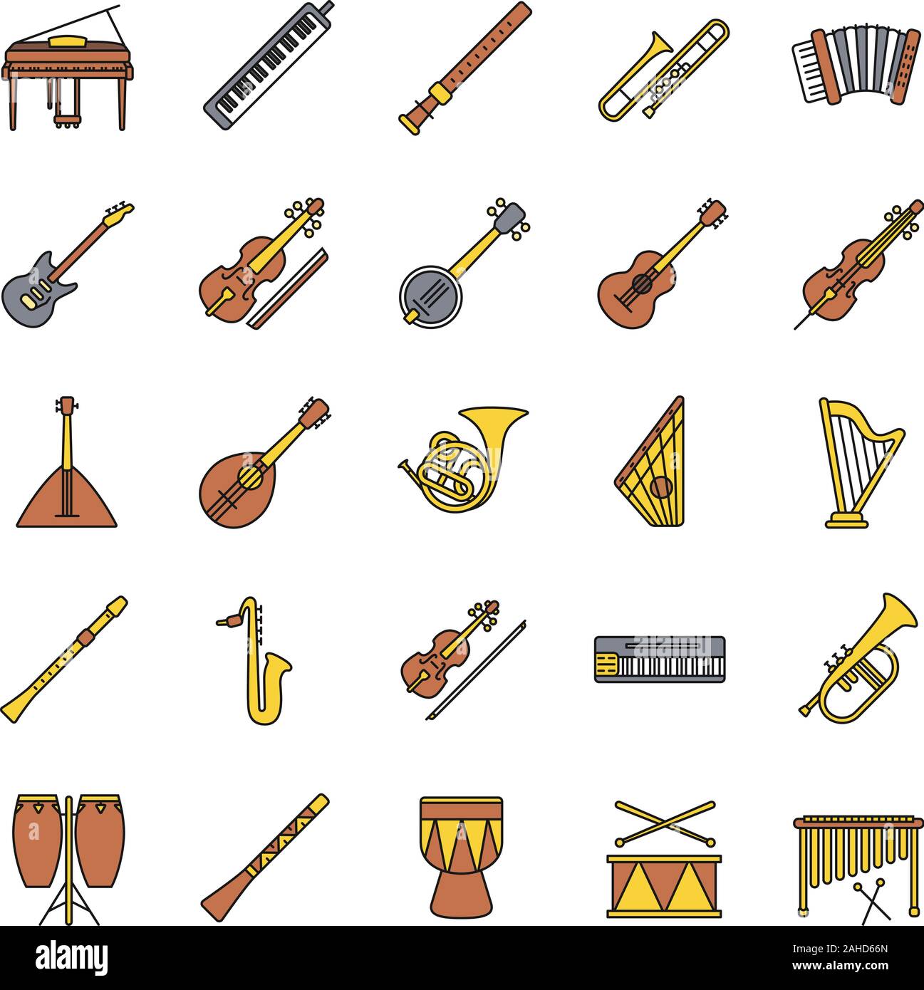Instrumentos musicales los iconos de colores. Equipo de orquesta