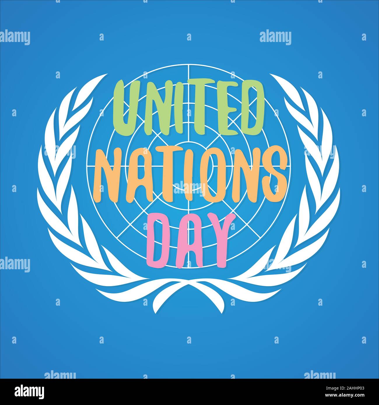 Día de las Naciones Unidas carta llena de colorido vector en estilo plano. Día de las Naciones Unidas el texto del banner. Ilustración vectorial EPS.8 EPS.10 Ilustración del Vector