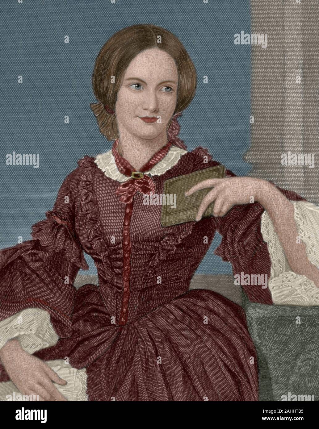 Charlotte Brontë (Thornton, Yorkshire, Inglaterra, 1816-Haworth, Yorkshire, 1855). Inglés novelista destaca por Jane Eyre, 1847. Grabado. Posteriormente coloración. Foto de stock