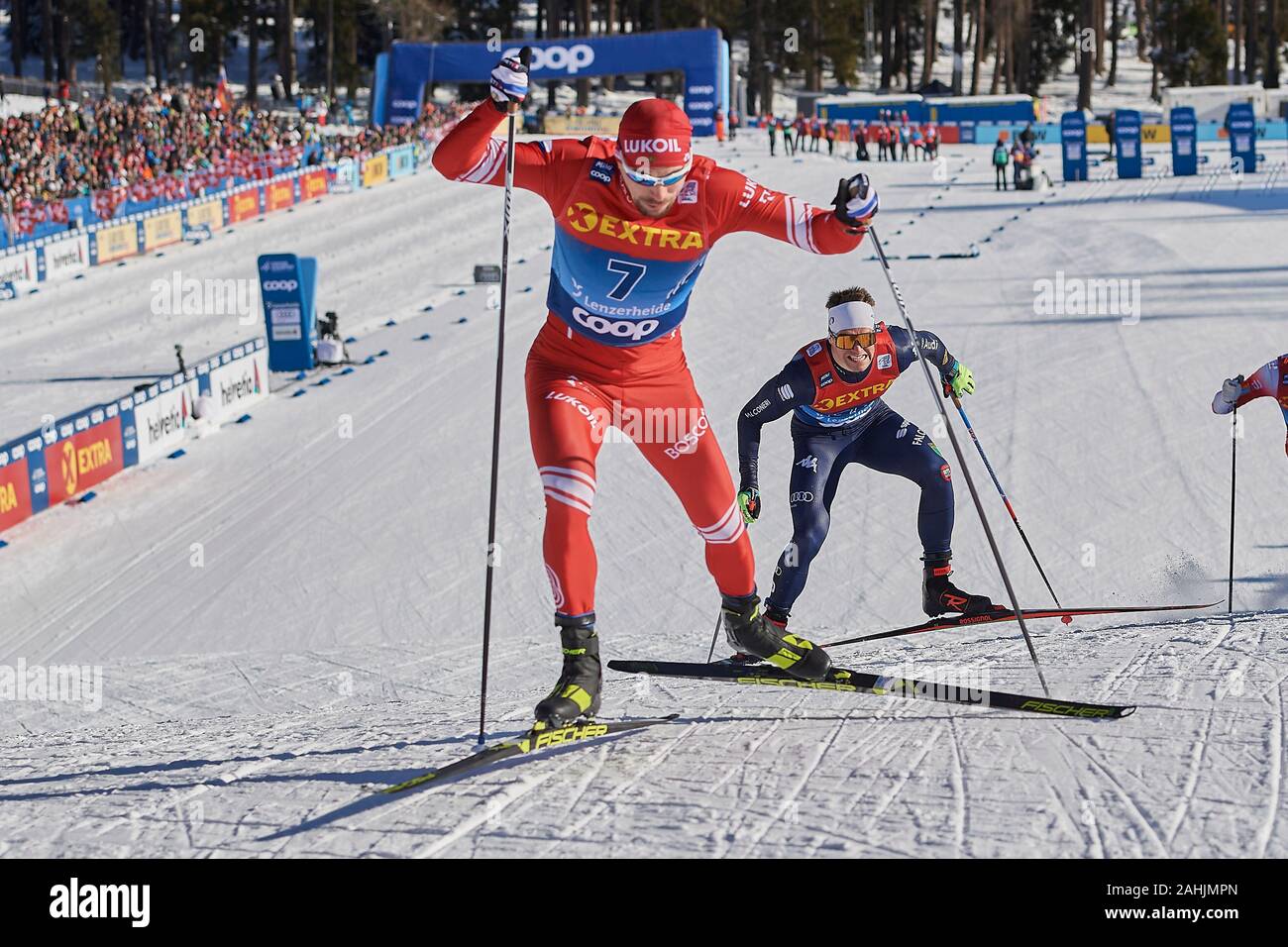 Lenzerheide, Schweiz, 29. Dezember 2019. Sergey Ustiugov beim Sprint Langlauf Weltcup Rennen am FIS Tour de Ski Lenzerheide 2019 en Lenzerheide. Foto de stock