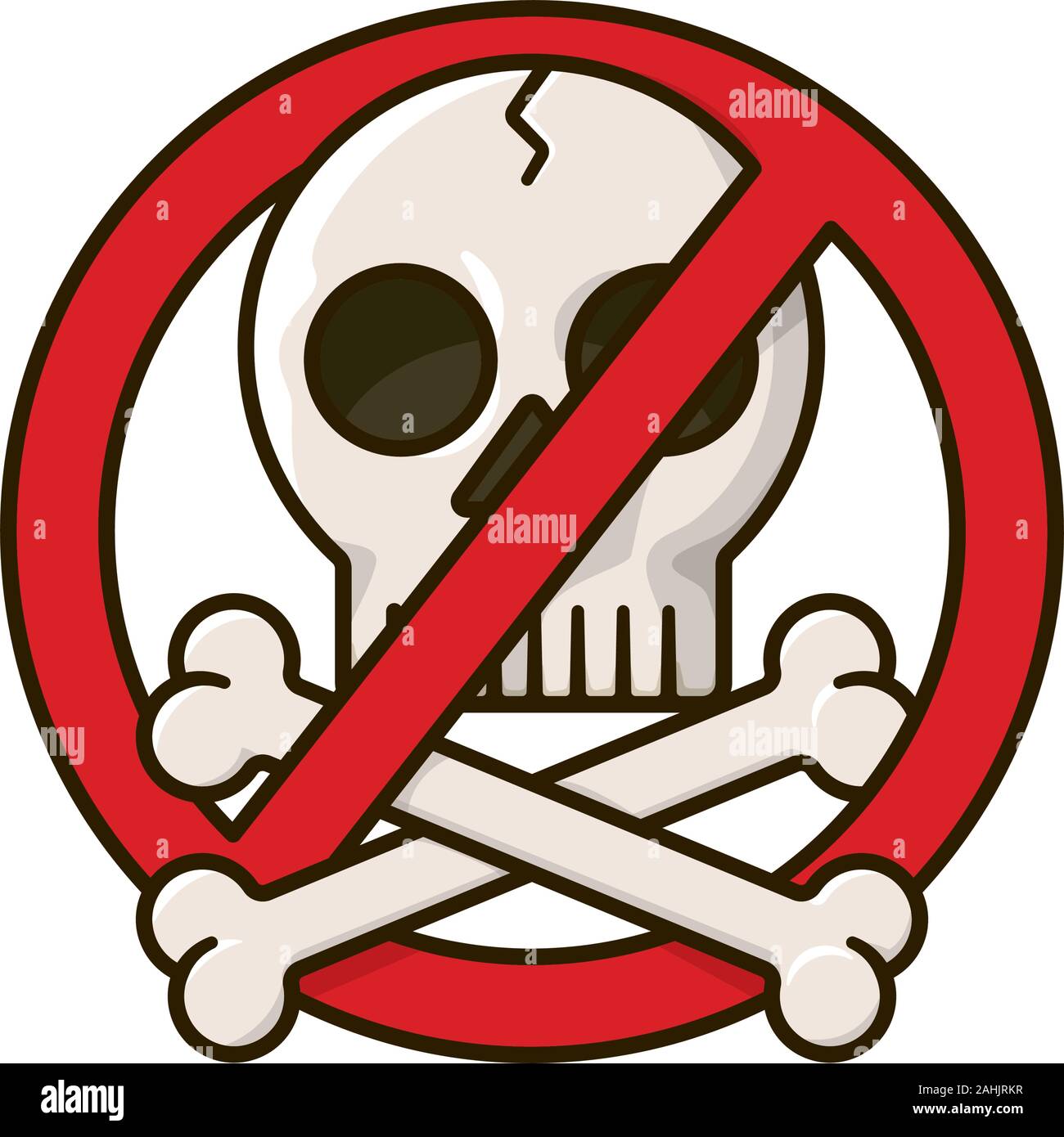 Símbolo de antipiratería, ilustración para #CopyrightLawDay el 1 de enero. Cráneo y huesos entrelazadas con el signo prohibido aisladas de color ilustración vectorial Ilustración del Vector
