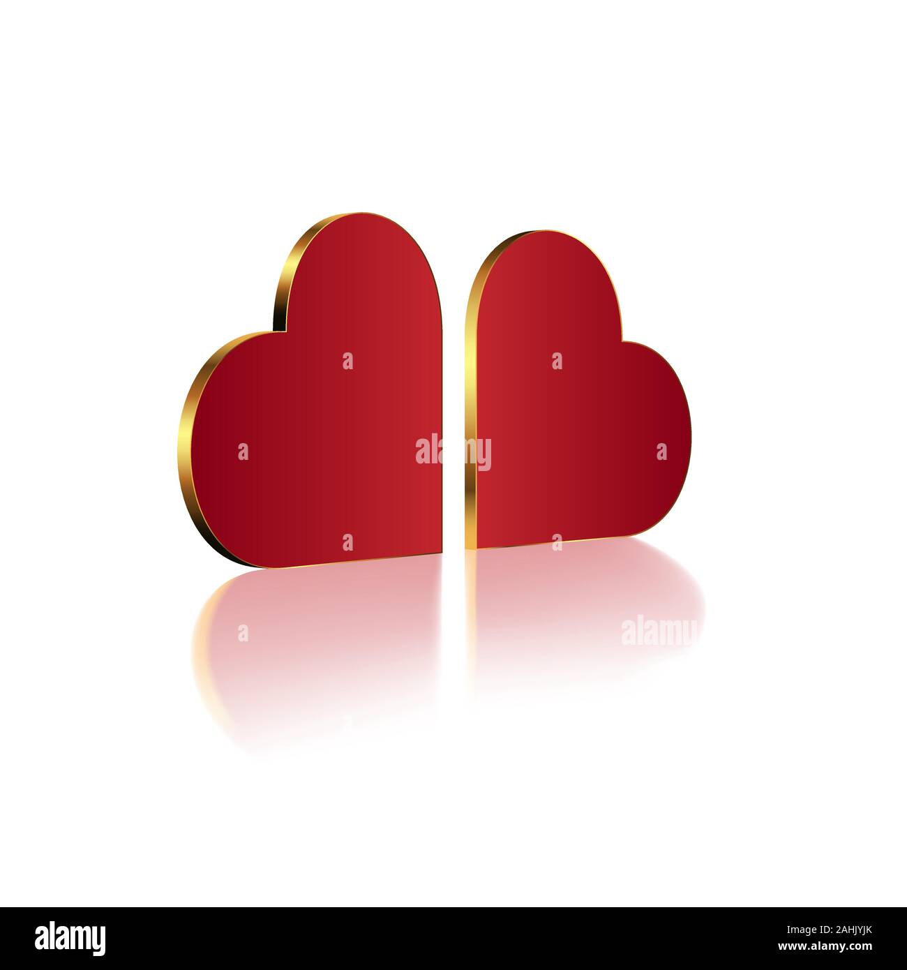 Corazon 3d Dos Simbolos Realista Del Amor Con Un Borde De Oro Y