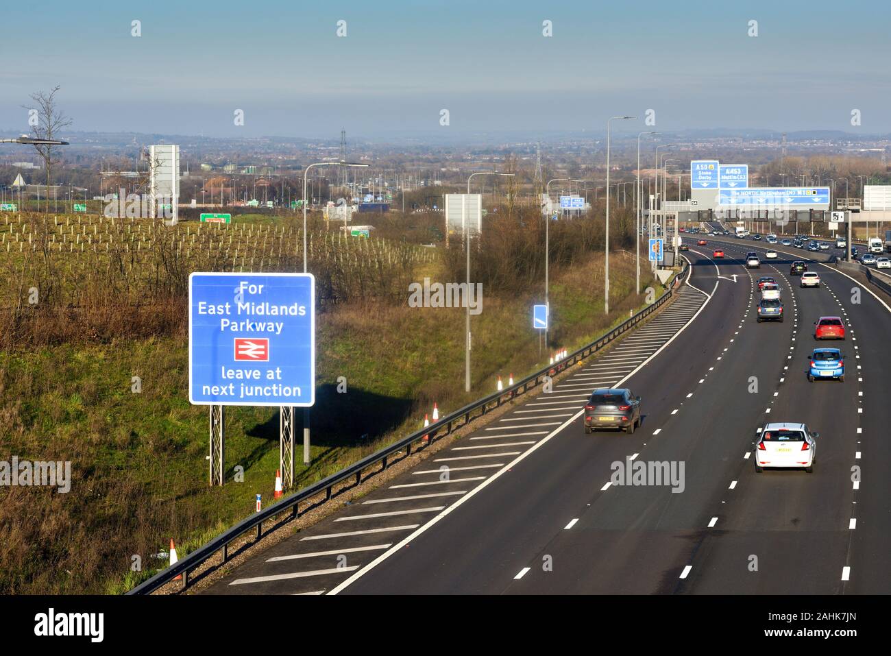 Autopista M1 J24 East Midlands, una de las autopistas más transitadas en el Reino Unido. Foto de stock