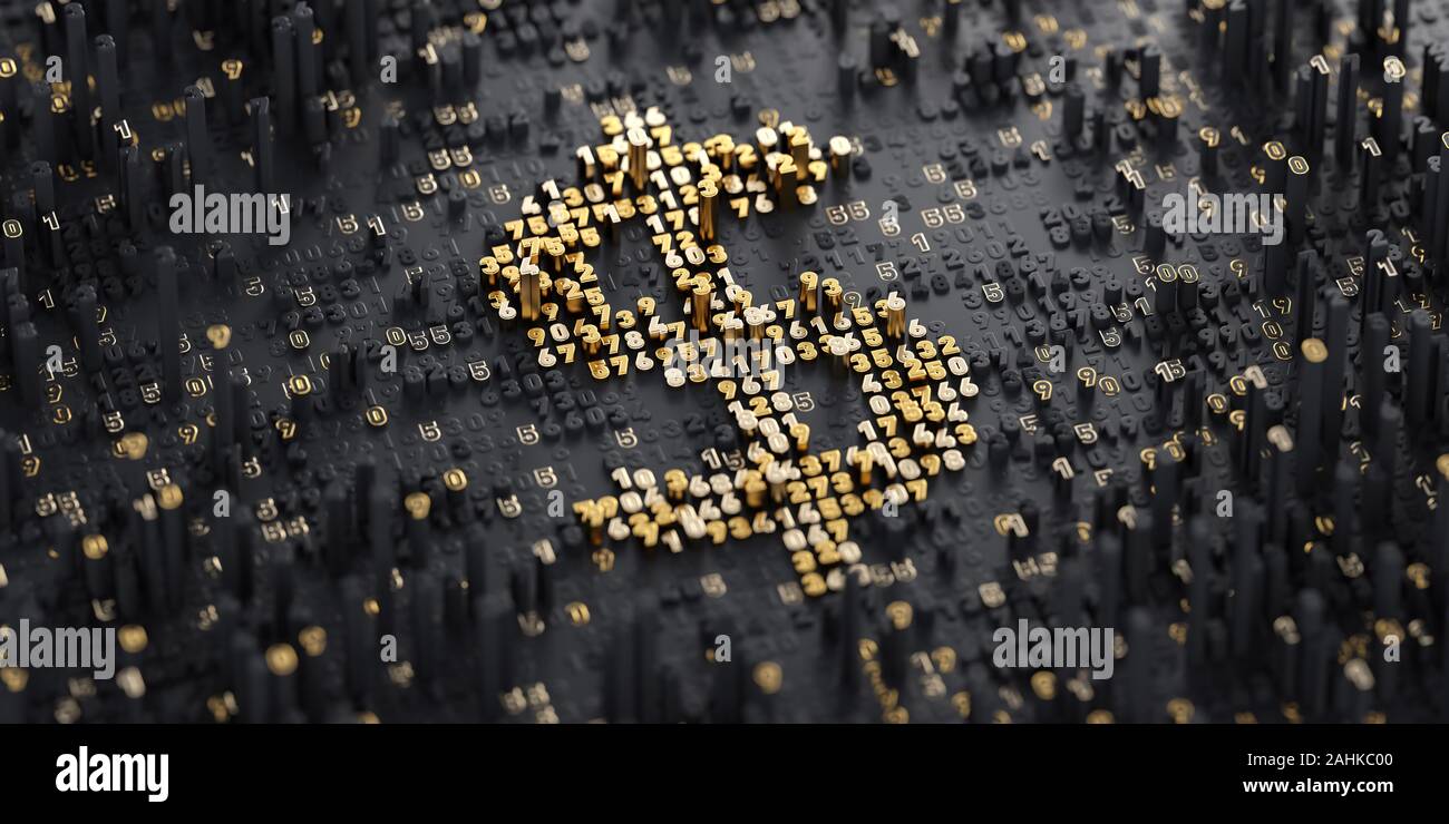 Ilustración 3D. Signo de dólar digital abstracto Foto de stock