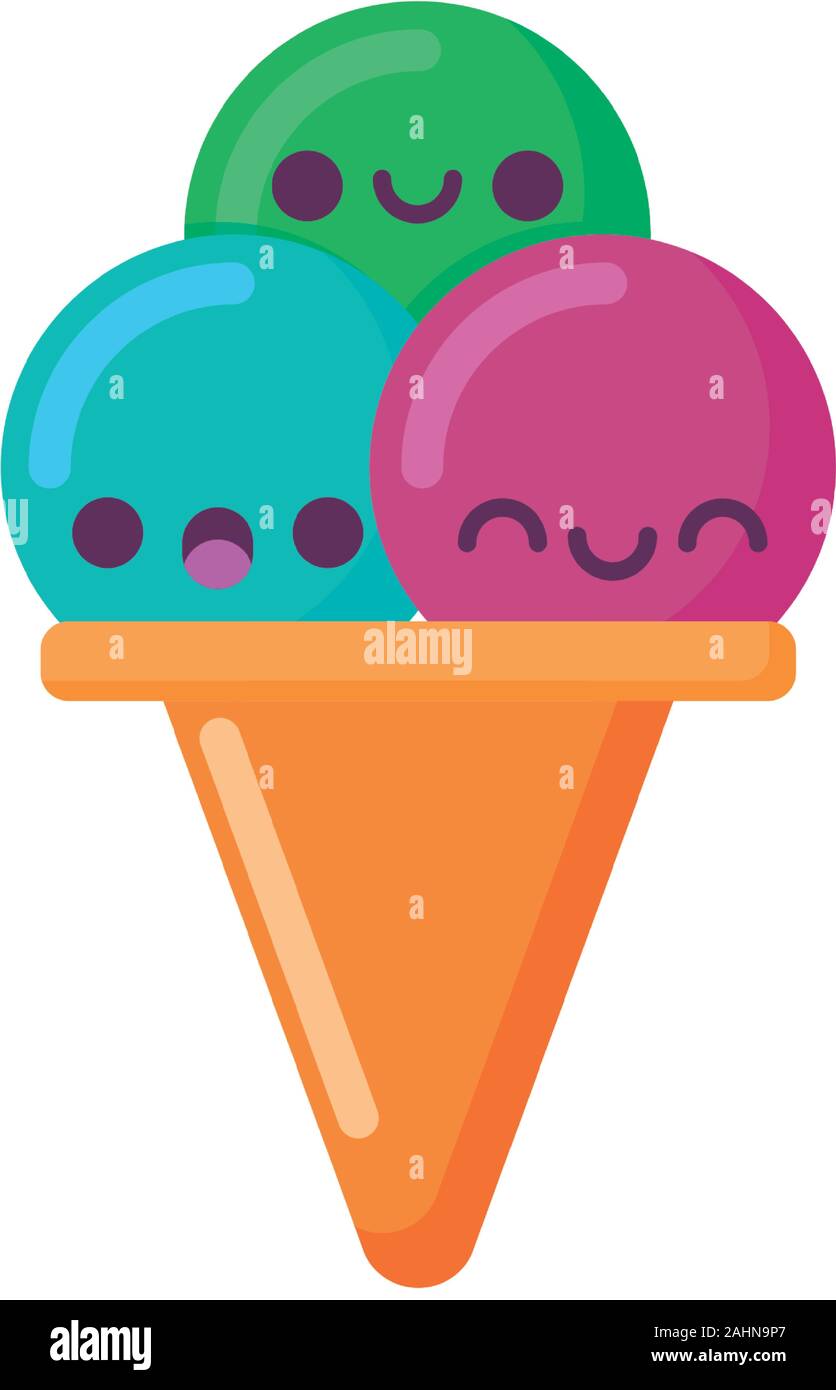Diseño de dibujos animados de helado, Kawaii expresión lindo y divertido  tema de carácter emoticono ilustración vectorial Imagen Vector de stock -  Alamy