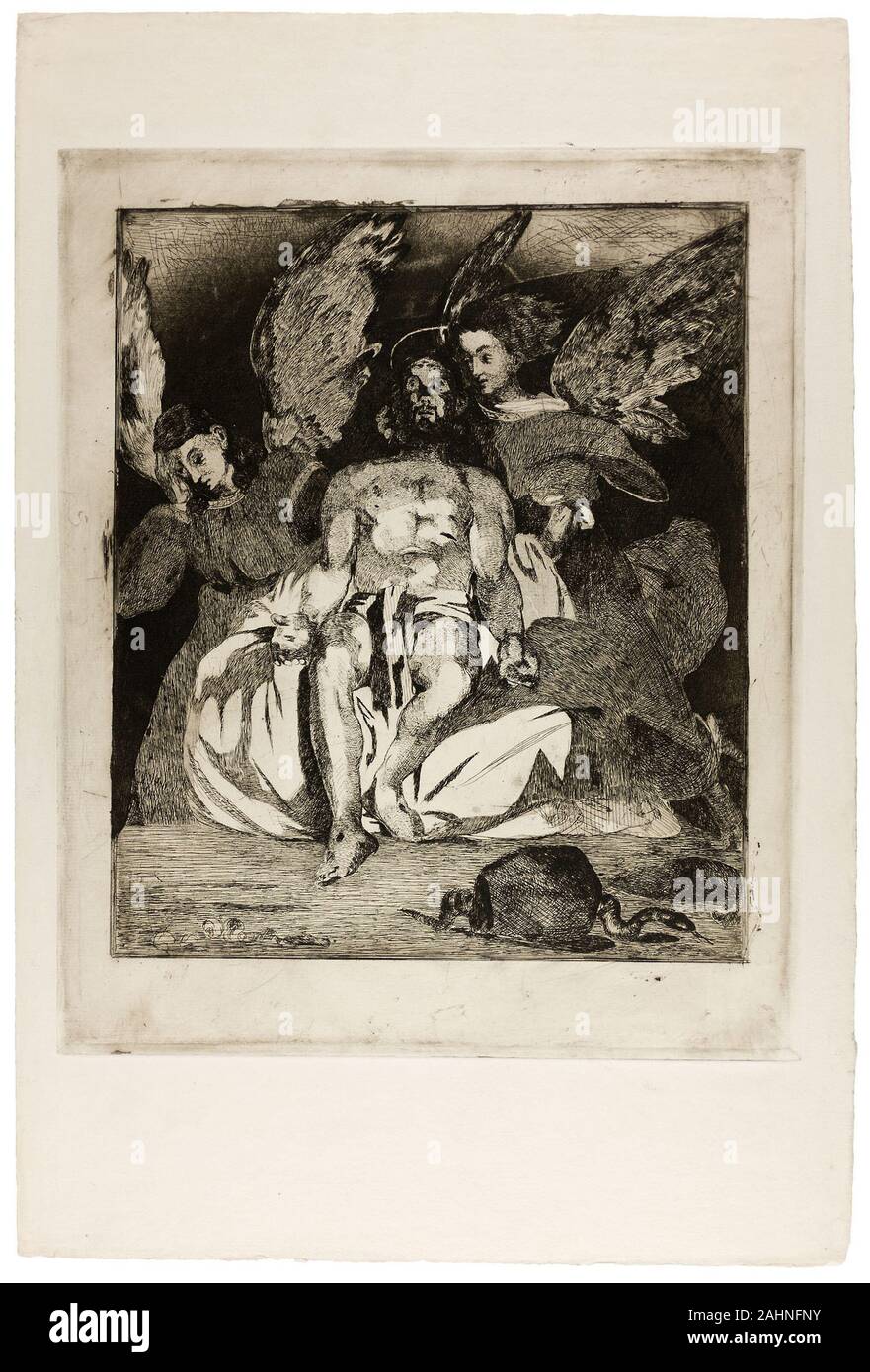 Édouard Manet. Cristo Muerto con ángeles. 1866-1867. Francia. Aguafuerte y Aguatinta en negro sobre papel establecido de marfil Foto de stock