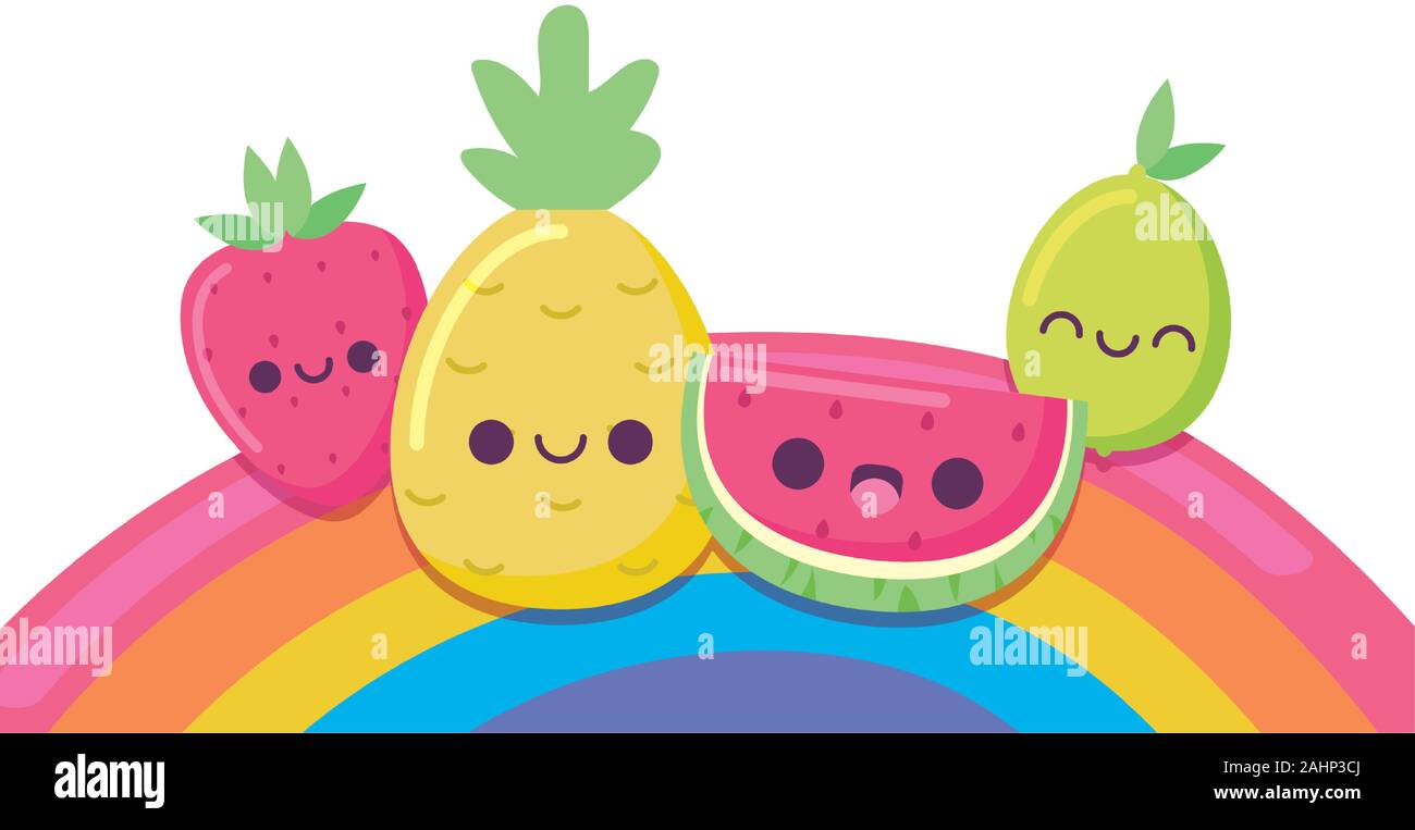 Limon Sandia Pina Y Fresa Diseno De Dibujos Animados Kawaii Expresion Lindo Y Divertido Tema De Caracter Emoticono Ilustracion Vectorial Imagen Vector De Stock Alamy