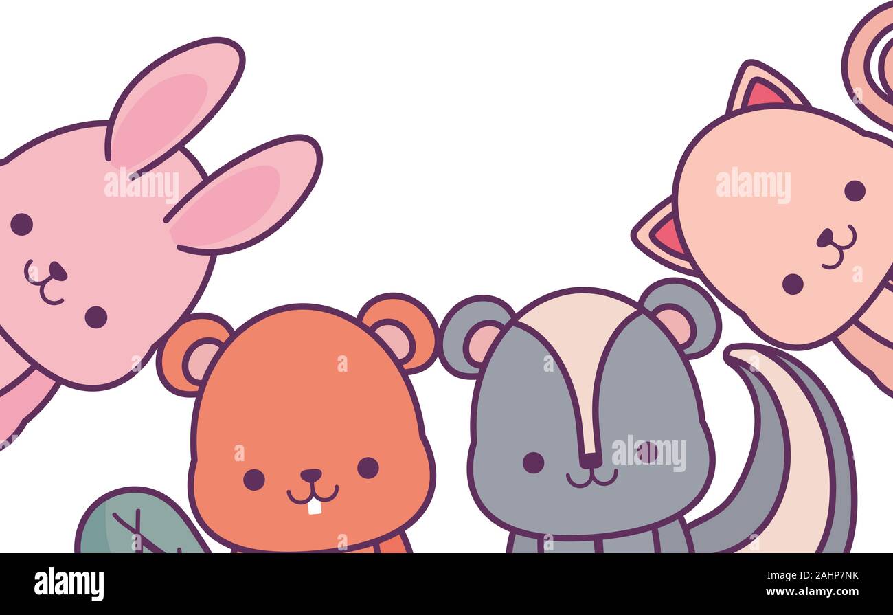 Animales Dibujos Animados Diseno Kawaii Expresion Lindo Y