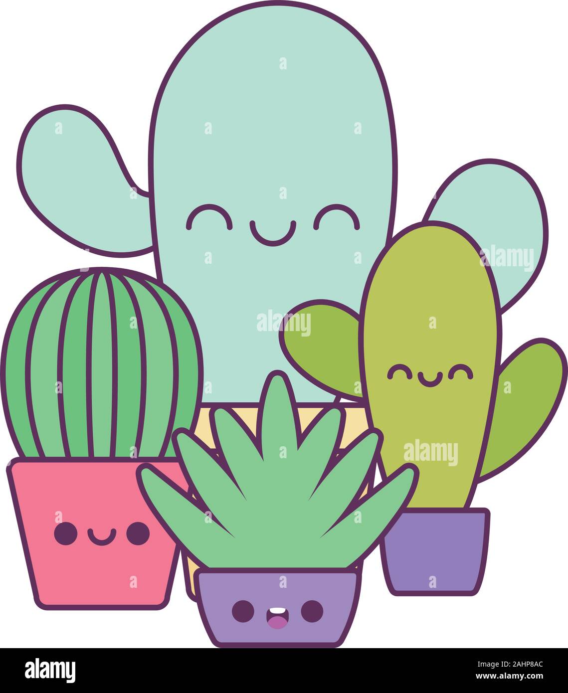 Las plantas de cactus dibujos animados diseño, Kawaii expresión lindo y  divertido tema de carácter emoticono ilustración vectorial Imagen Vector de  stock - Alamy