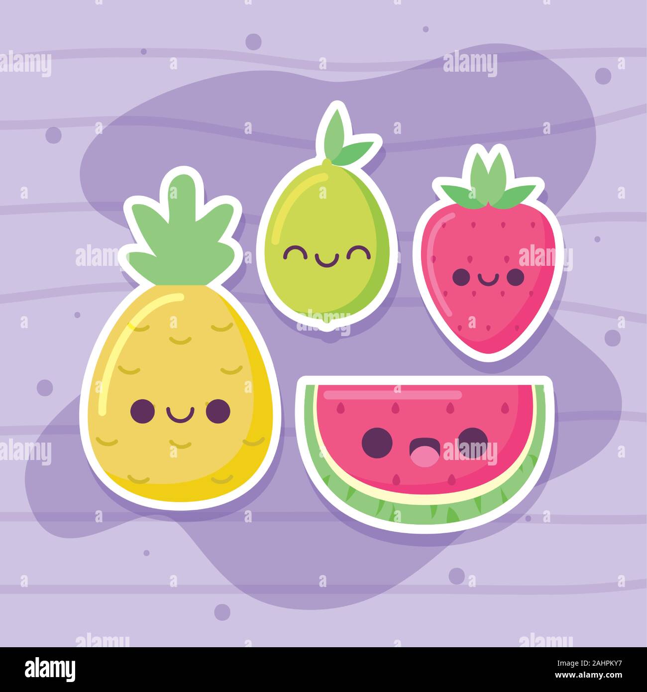 Frutas dibujos animados diseño, Kawaii expresión lindo y divertido tema de  carácter emoticono ilustración vectorial Imagen Vector de stock - Alamy