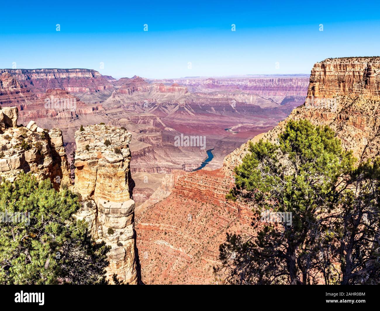 Una espectacular vista panorámica de la zona montañosa Grand Canyon, visto desde el punto de Moran. Foto de stock
