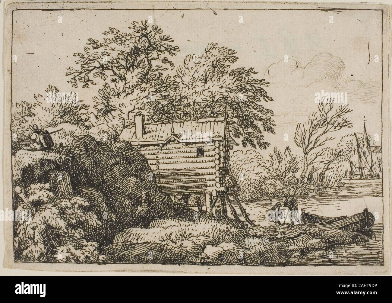 Celebrado Allart van Everdingen. La Barca del Pescador. 1641-1675. Holland. Aguafuerte sobre papel marfil Foto de stock