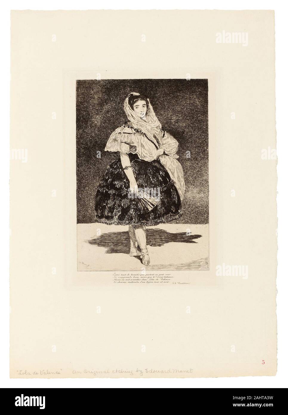 Édouard Manet. Lola de Valence. 1863. Francia. Aguafuerte y Aguatinta, con ruleta, en negro sobre papel establecido crema Foto de stock