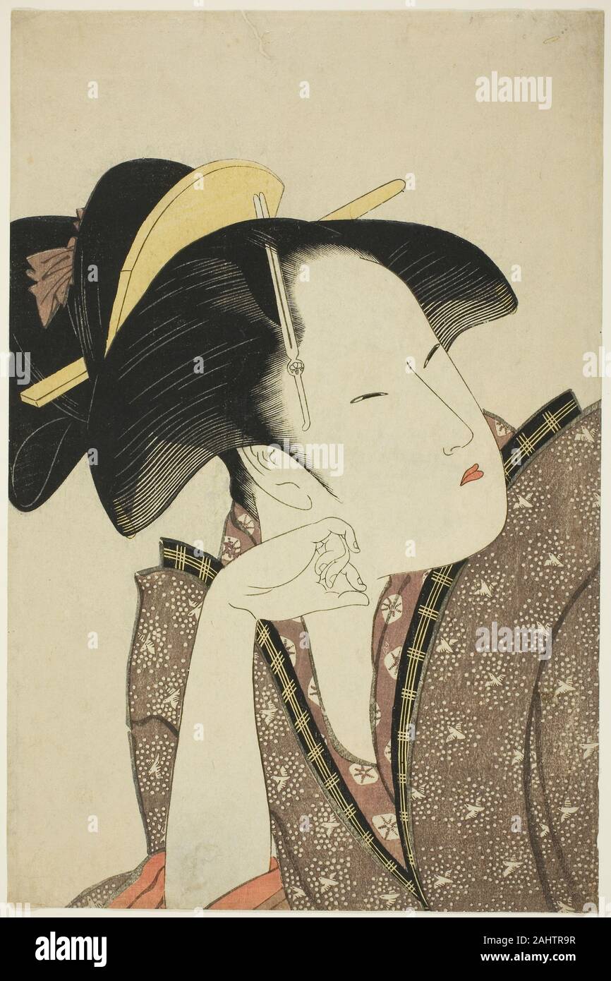 Kitagawa Utamaro. Amor reflexivo, de la serie antología de poemas del amor Sección (Kasen koi no bu) (Mono-omou koi). 1788-1799. El Japón. Grabado en madera de color, de Oban. Foto de stock