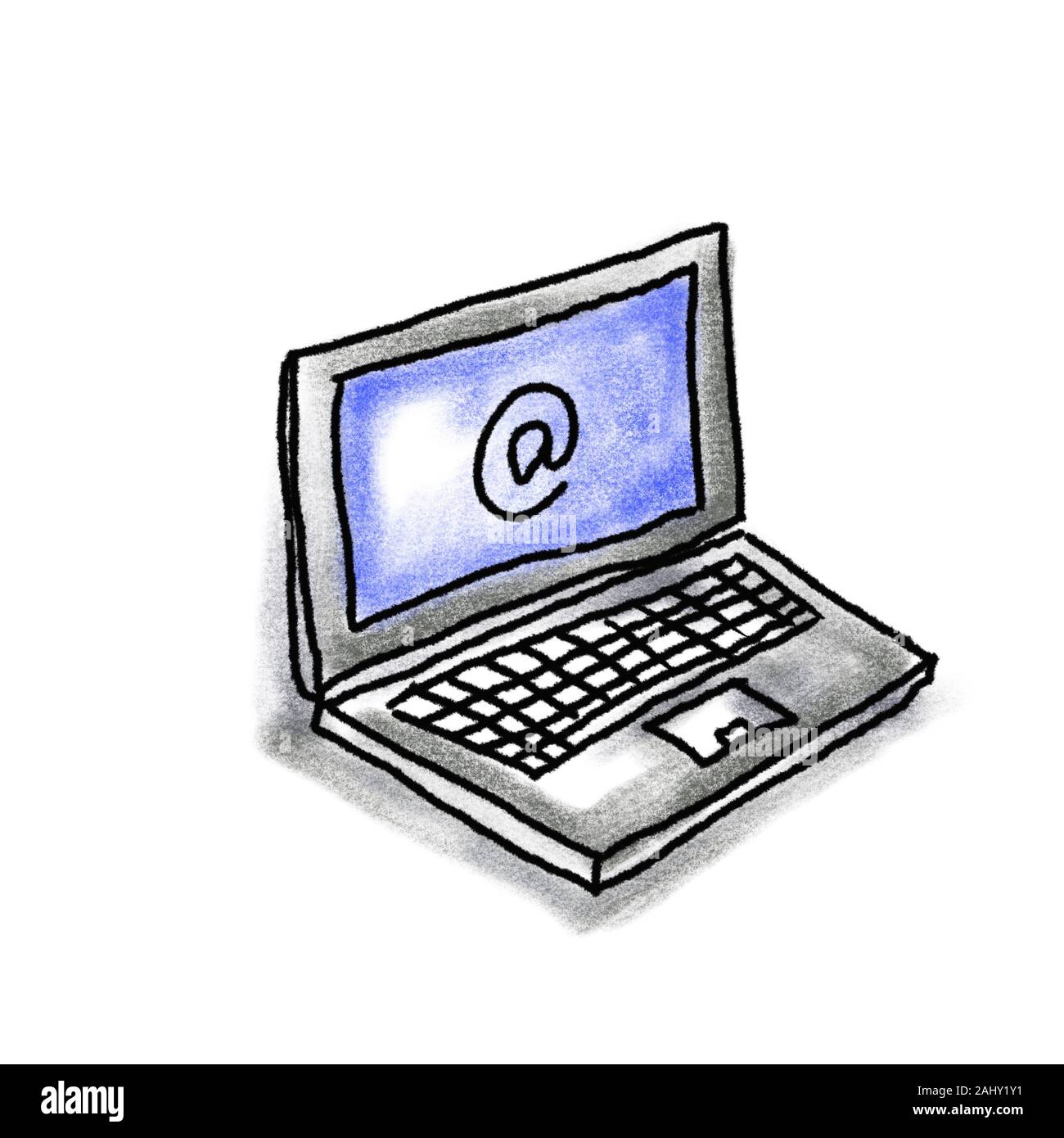 Dibujo Dibujo Ilustración estilo de un ordenador portátil con e-mail en la  pantalla de símbolo aislado sobre fondo blanco Fotografía de stock - Alamy
