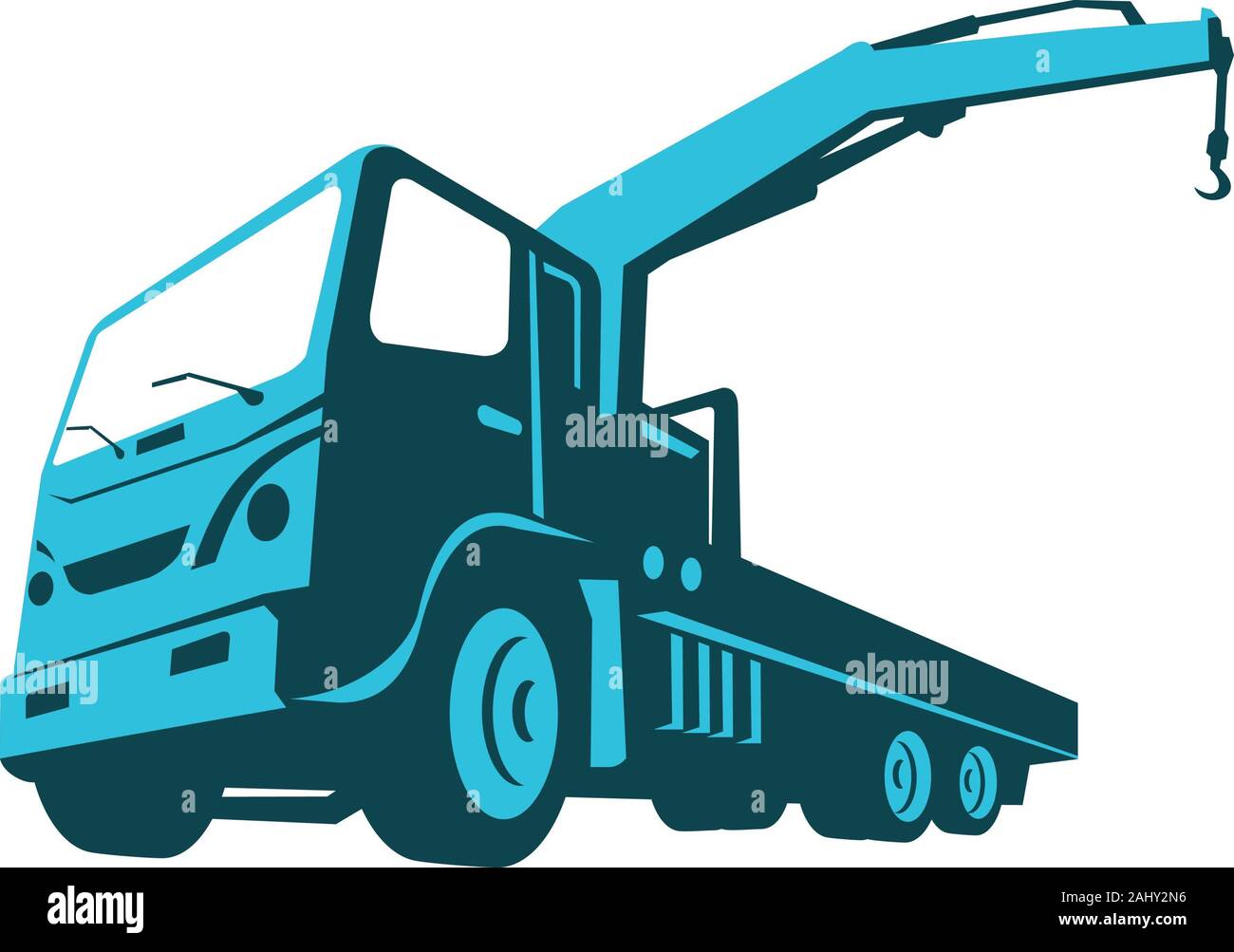 Ilustración vectorial de una grúa hidráulica sobre camión grúa de acarreo de  este estilo retro visto desde un ángulo bajo Fotografía de stock - Alamy
