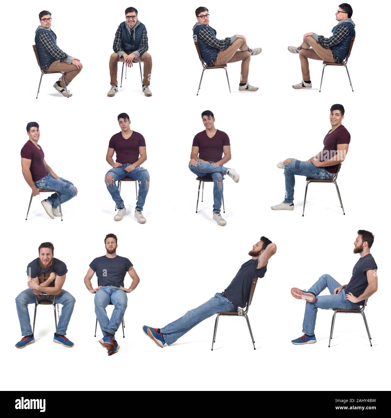 Hombres sentados en distintas formas en una silla Fotografía de stock -  Alamy