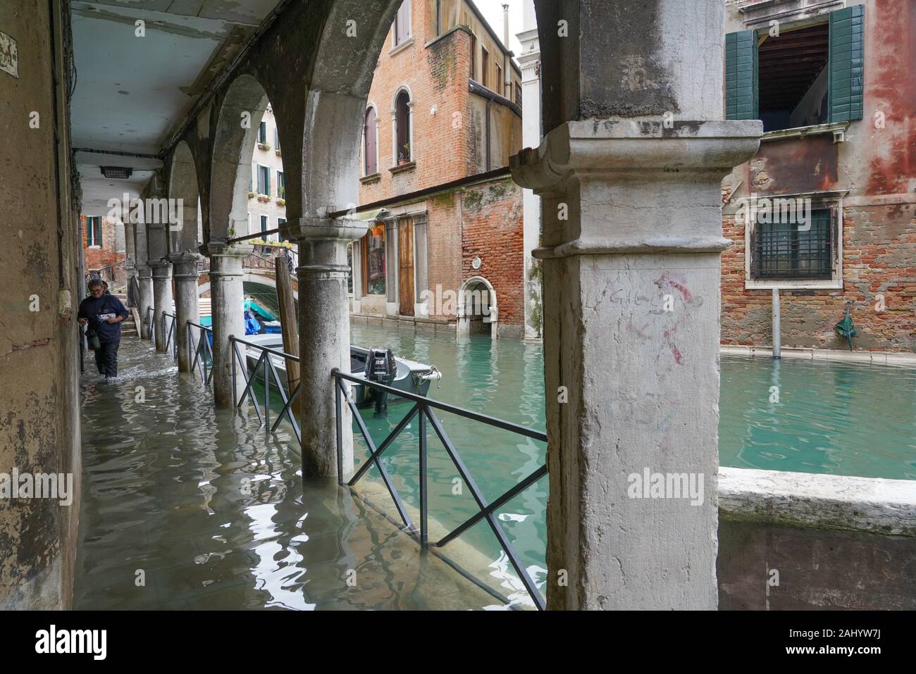 Marea Alta en Venecia, noviembre de 2019, en Venecia, Italia, Europa. Foto de stock