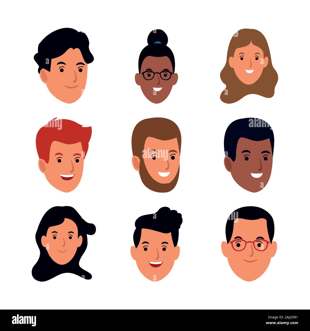 Conjunto de iconos de caras de hombres y mujeres de dibujos animados sobre  fondo blanco Imagen Vector de stock - Alamy