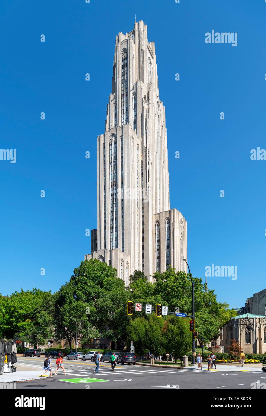 Torre de la Catedral del Aprendizaje en la Universidad de Pittsburgh, en el barrio de Oakland, Pittsburgh, Pennsylvania, EE.UU. Foto de stock