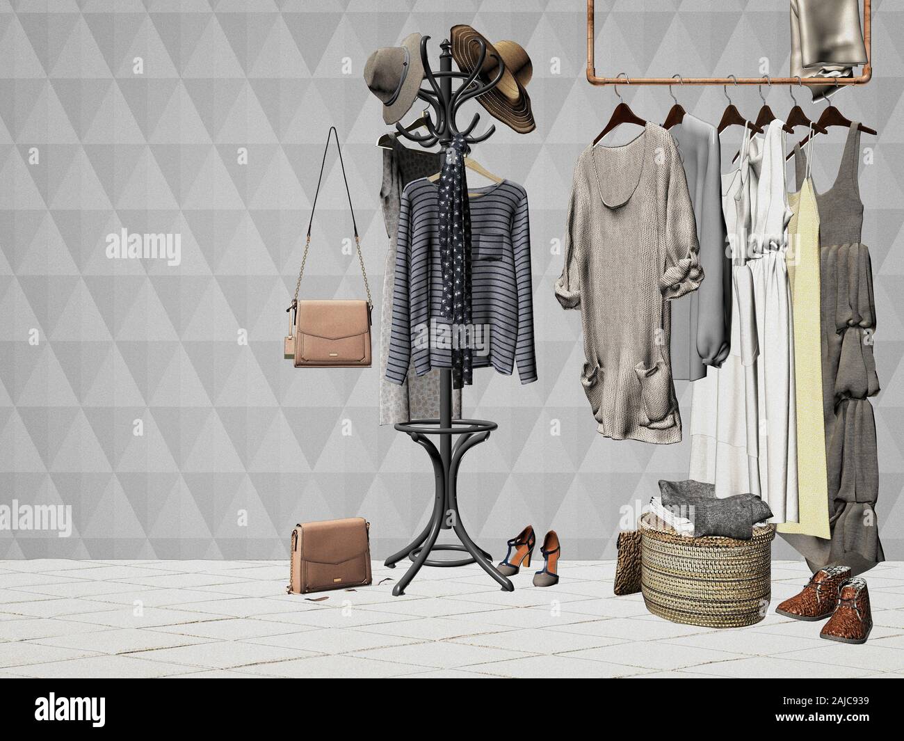 3D Render stand y ropa de abrigo Fotografía de stock - Alamy