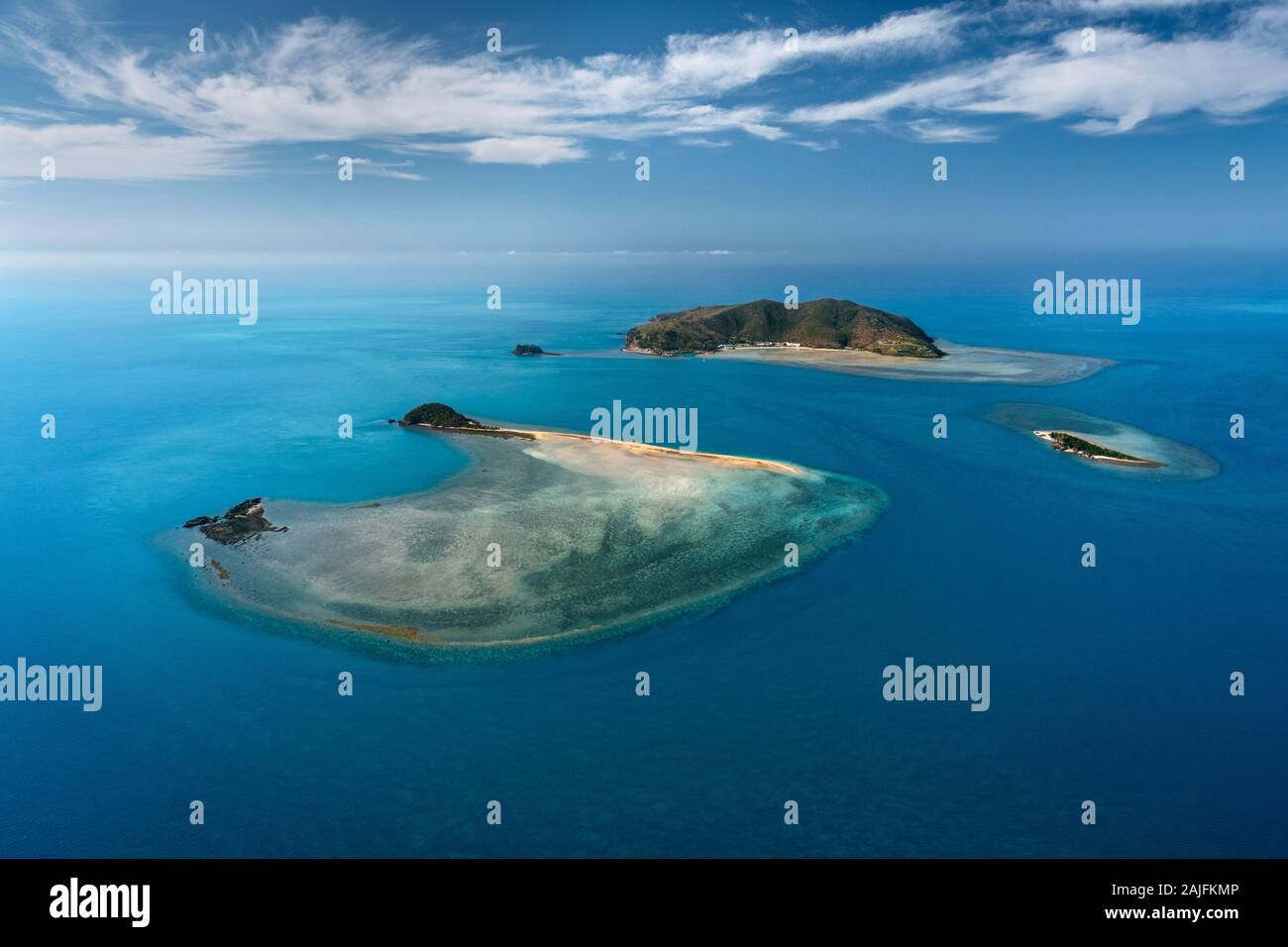 Aérea de la isla Hayman, parte de las famosas islas Whitsunday. Foto de stock