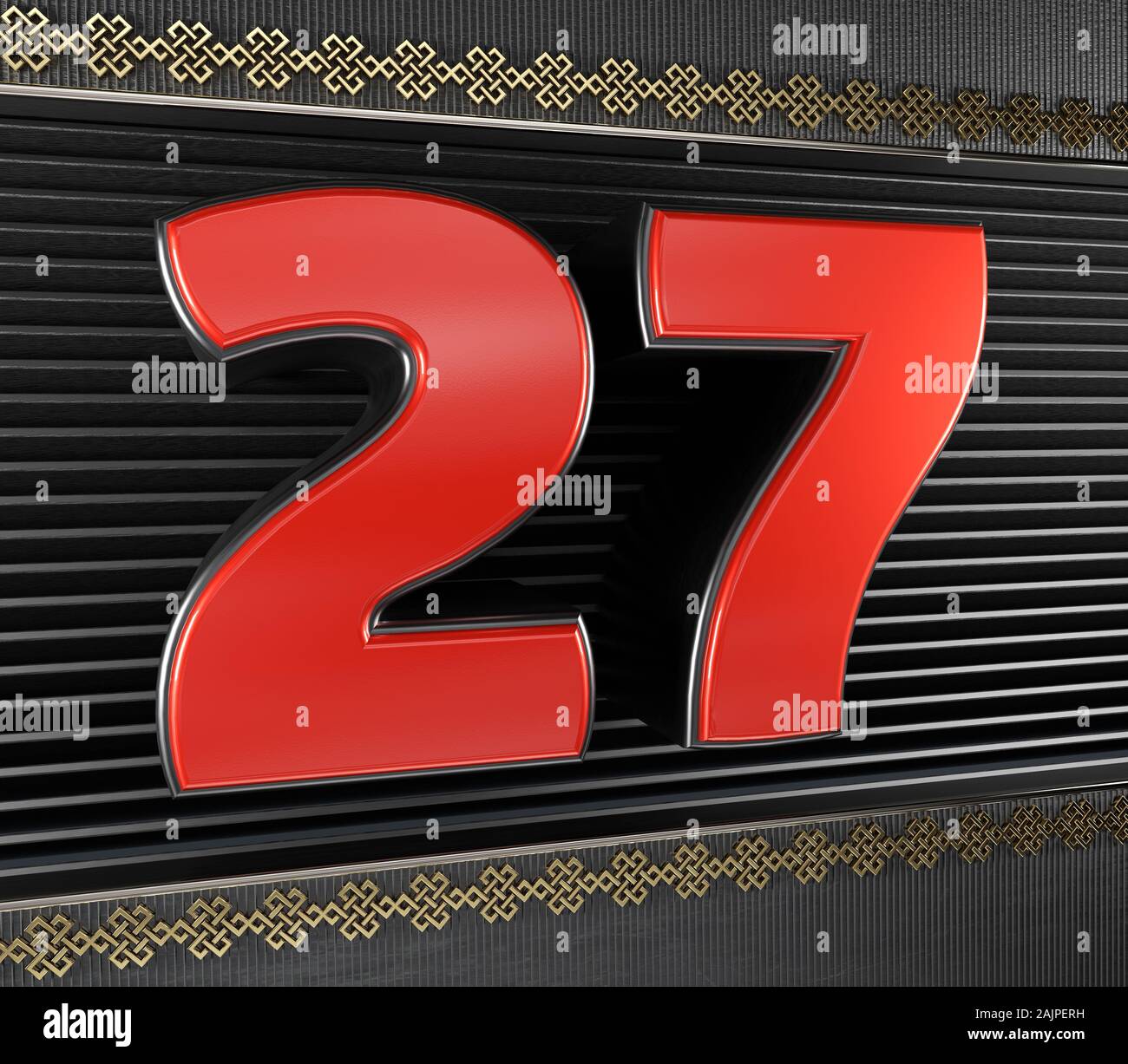 Rojo número 27 (número 27) con símbolos de oro interminable nudo ...