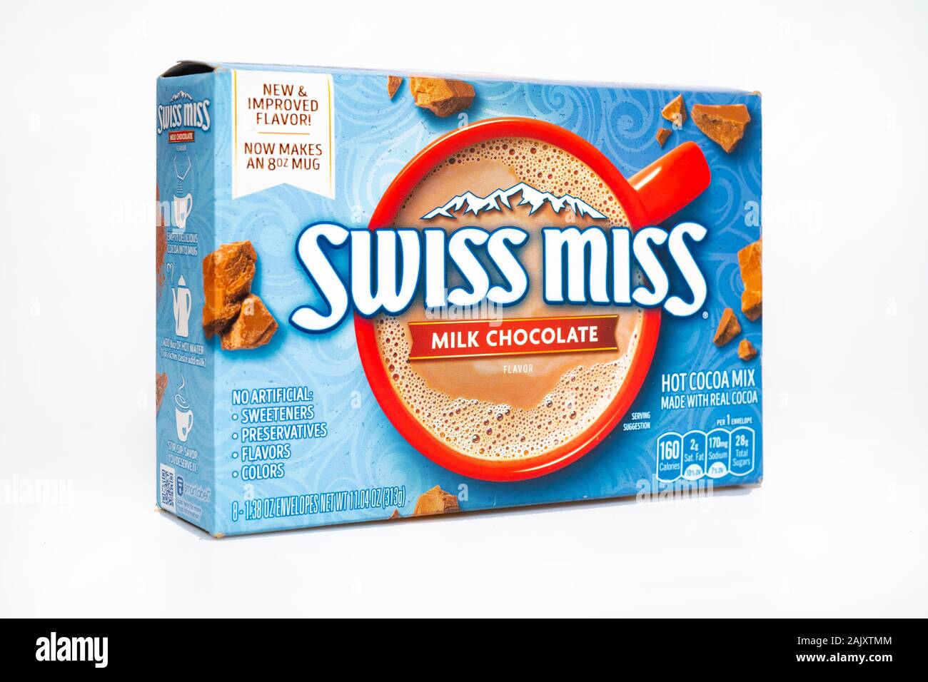 Swiss Miss alimentos chocolate con leche caliente mezclar polvo de cacao Foto de stock