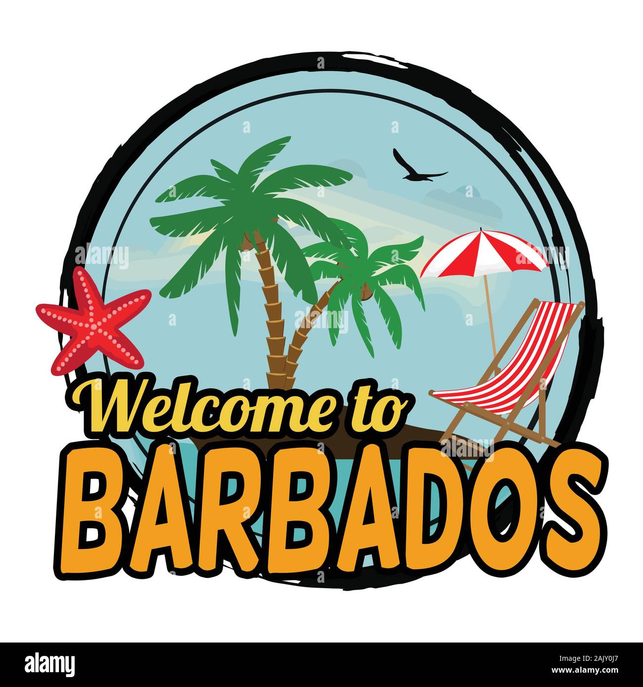 Bienvenido a Barbados signo o sello en fondo blanco, ilustración vectorial Ilustración del Vector