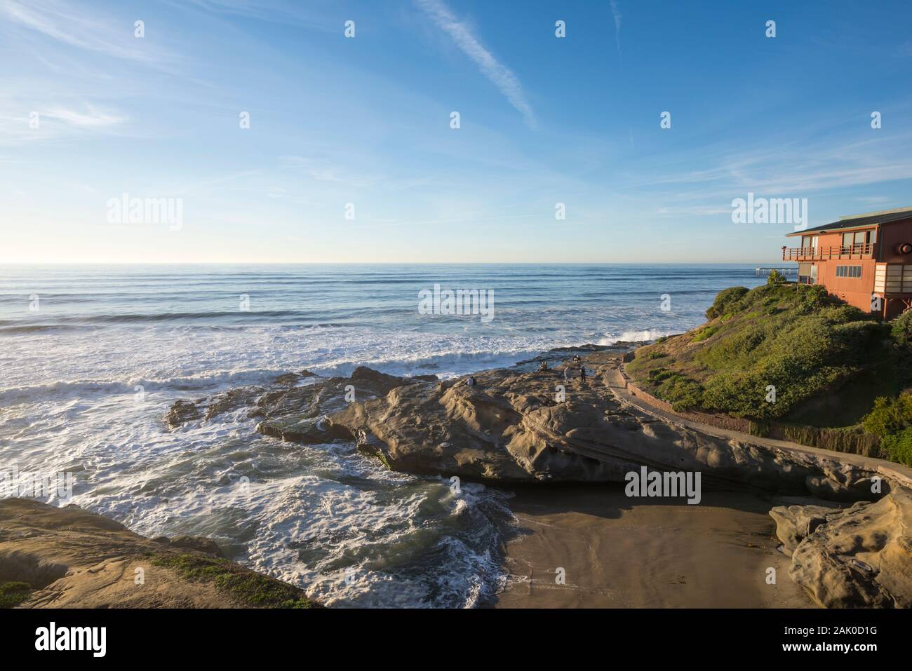 Escena de Invierno costero en la comunidad de Ocean Beach de San Diego, California, USA. Foto de stock