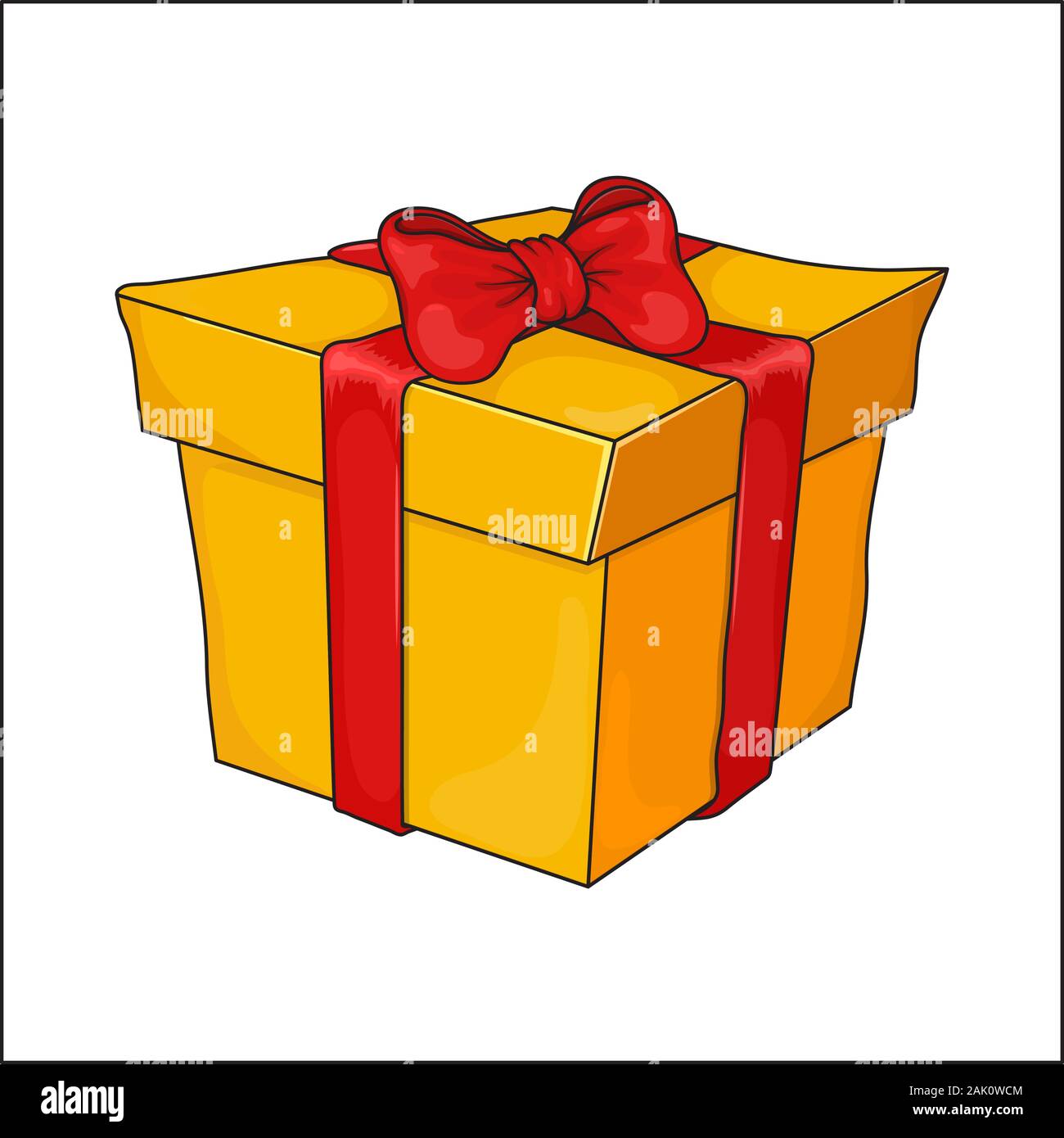Caja de regalo de dibujos animados sobre fondo blanco.