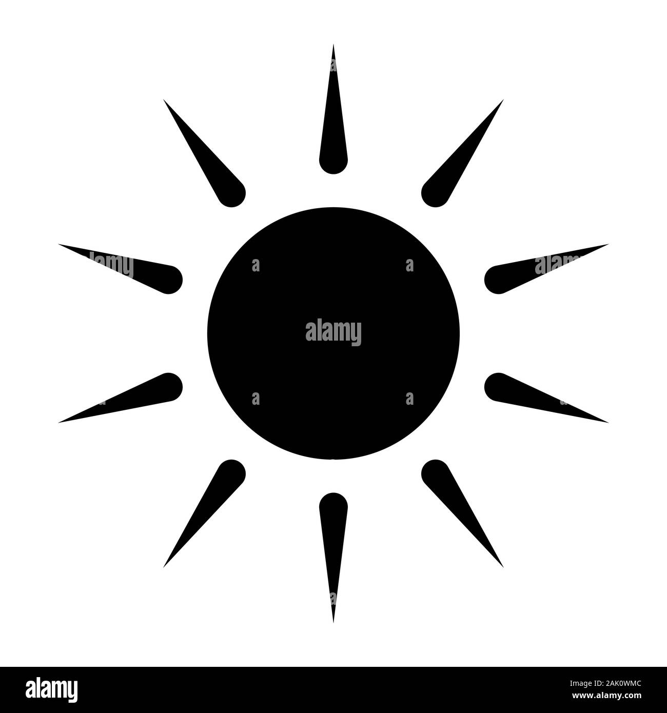 Sun silueta aislado sobre fondo blanco . Tiempo soleado icono de elemento de diseño. Símbolo para el diseño de su sitio web, la aplicación, la interfaz de usuario. Ilustración vectorial EPS Ilustración del Vector