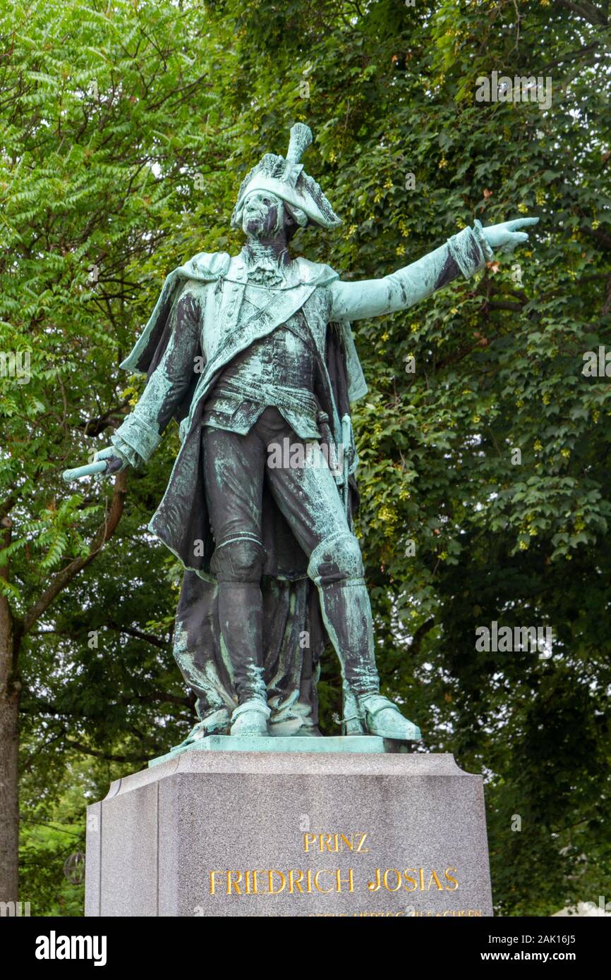 Estatua de Friedrich Josias, Príncipe de Saje-Coburg y Gotha en Coburg, Baviera, Alemania. Foto de stock