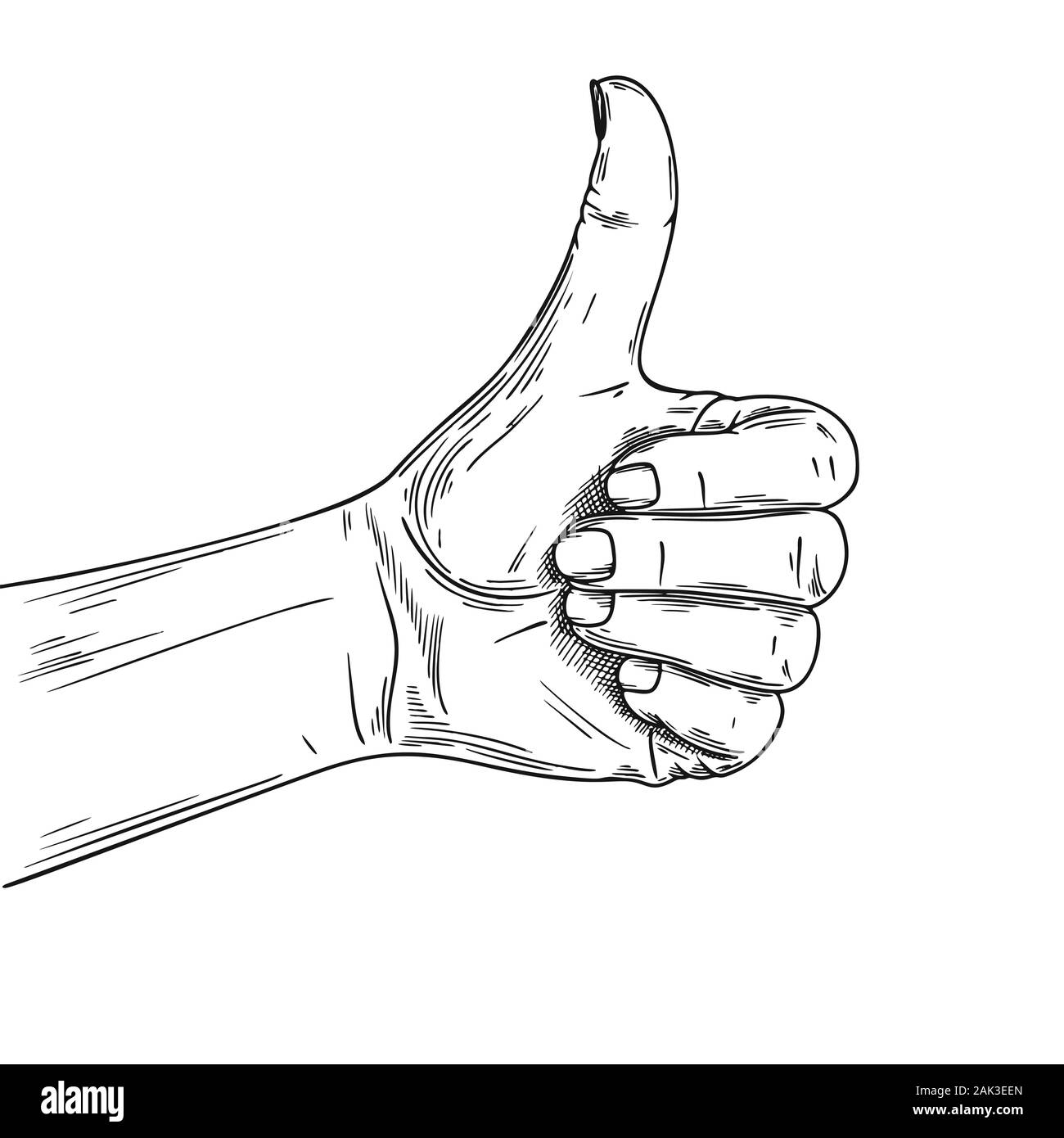 Gesto de mano ok. Boceto de la ilustración en el estilo. Ilustración