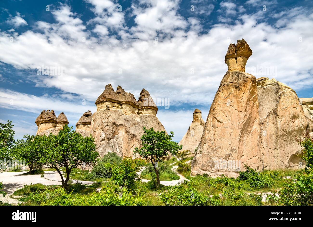 Chimenea de hadas y formaciones rocosas en Cappadocia, Turquía Foto de stock