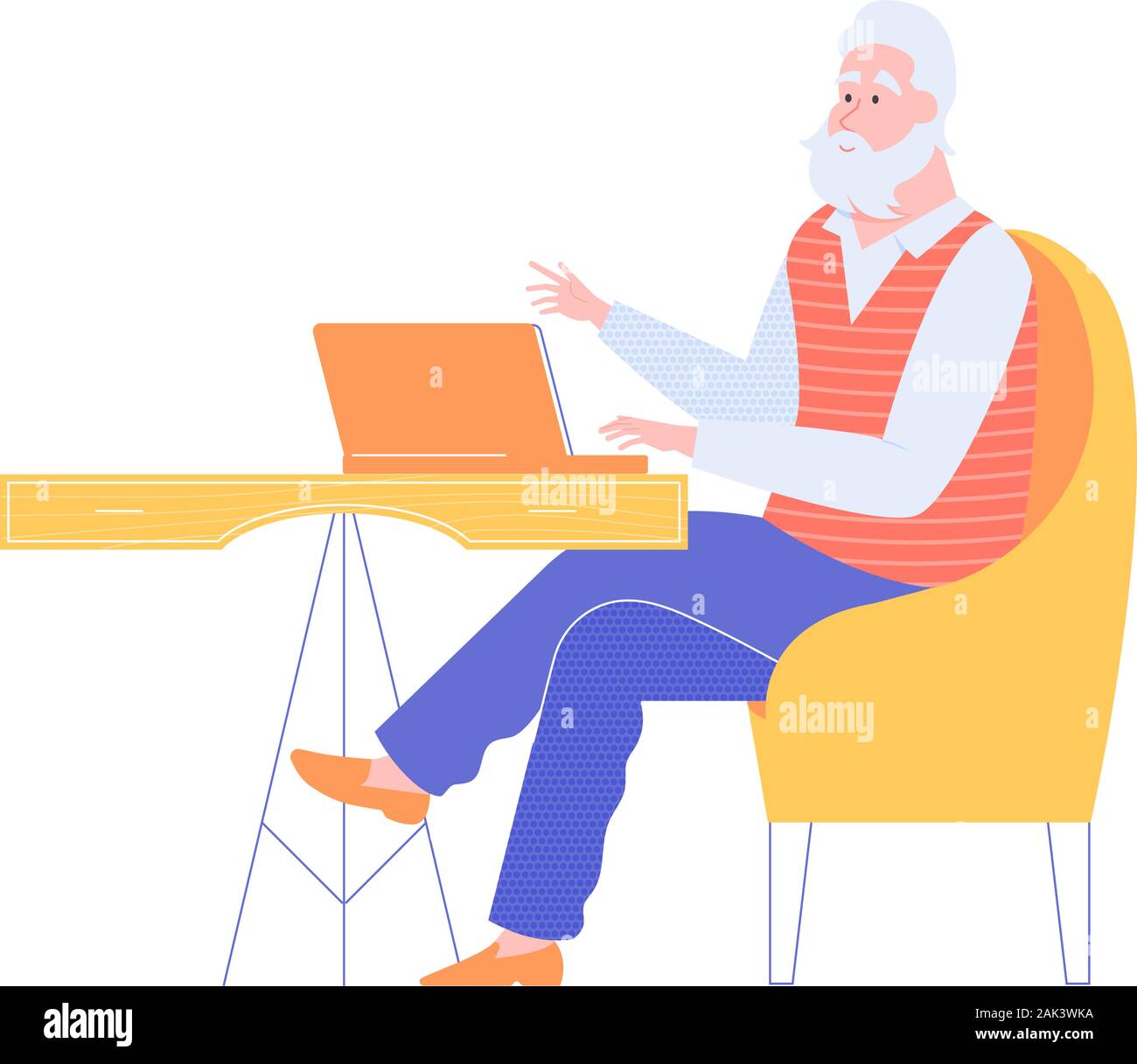 Senior canoso hombre trabajando con un portátil. Ilustración del Vector