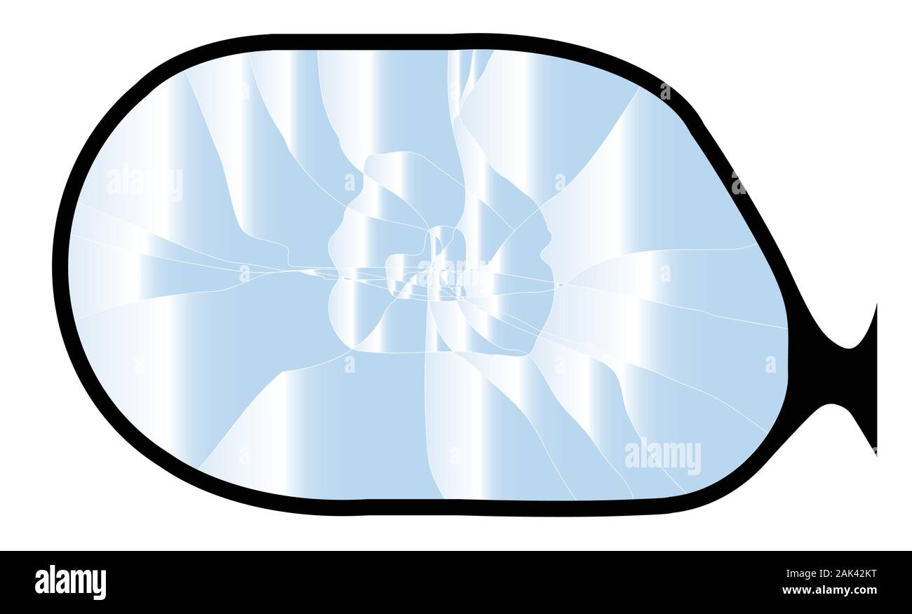 Un típico roto y agrietado espejo de ala del vehículo con espacio de copia Ilustración del Vector