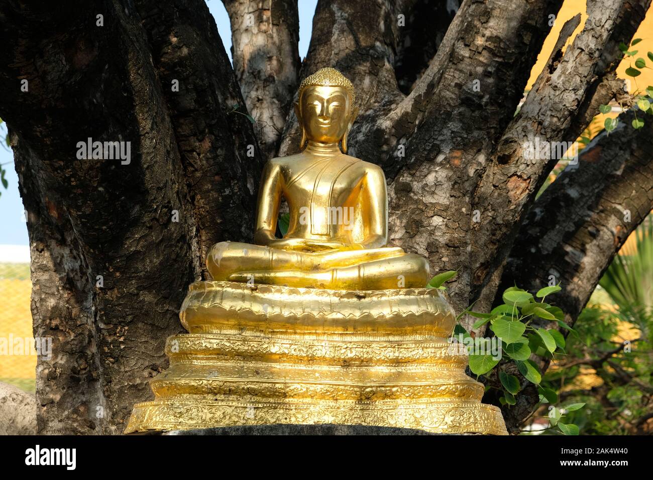 Bangkok, Tailandia Wat Suthat Thepwararam - Meditación estatua de Buda de oro Foto de stock