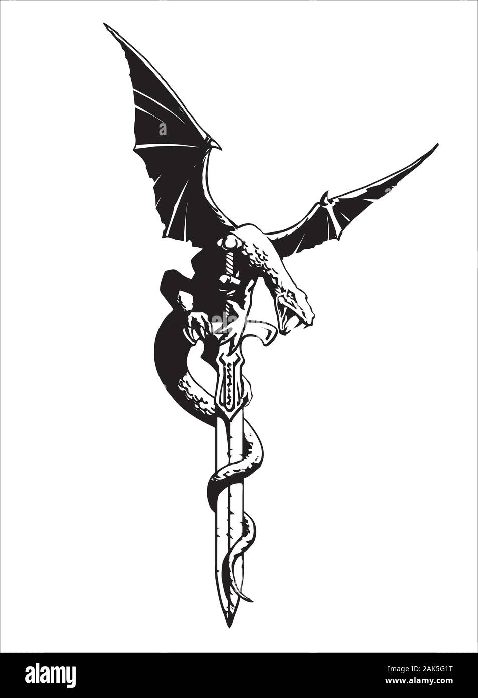 Fantasy Dragon con alas en una espada - ilustración vectorial Imagen Vector  de stock - Alamy