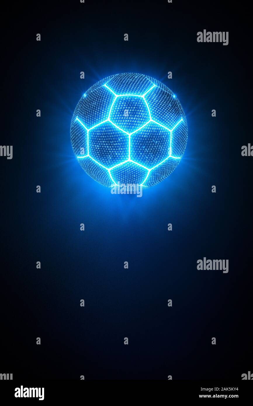 Azul luminoso artística campeonato de fútbol balón de fútbol o sobre un  fondo oscuro con espacio de copia en una imagen conceptual Fotografía de  stock - Alamy