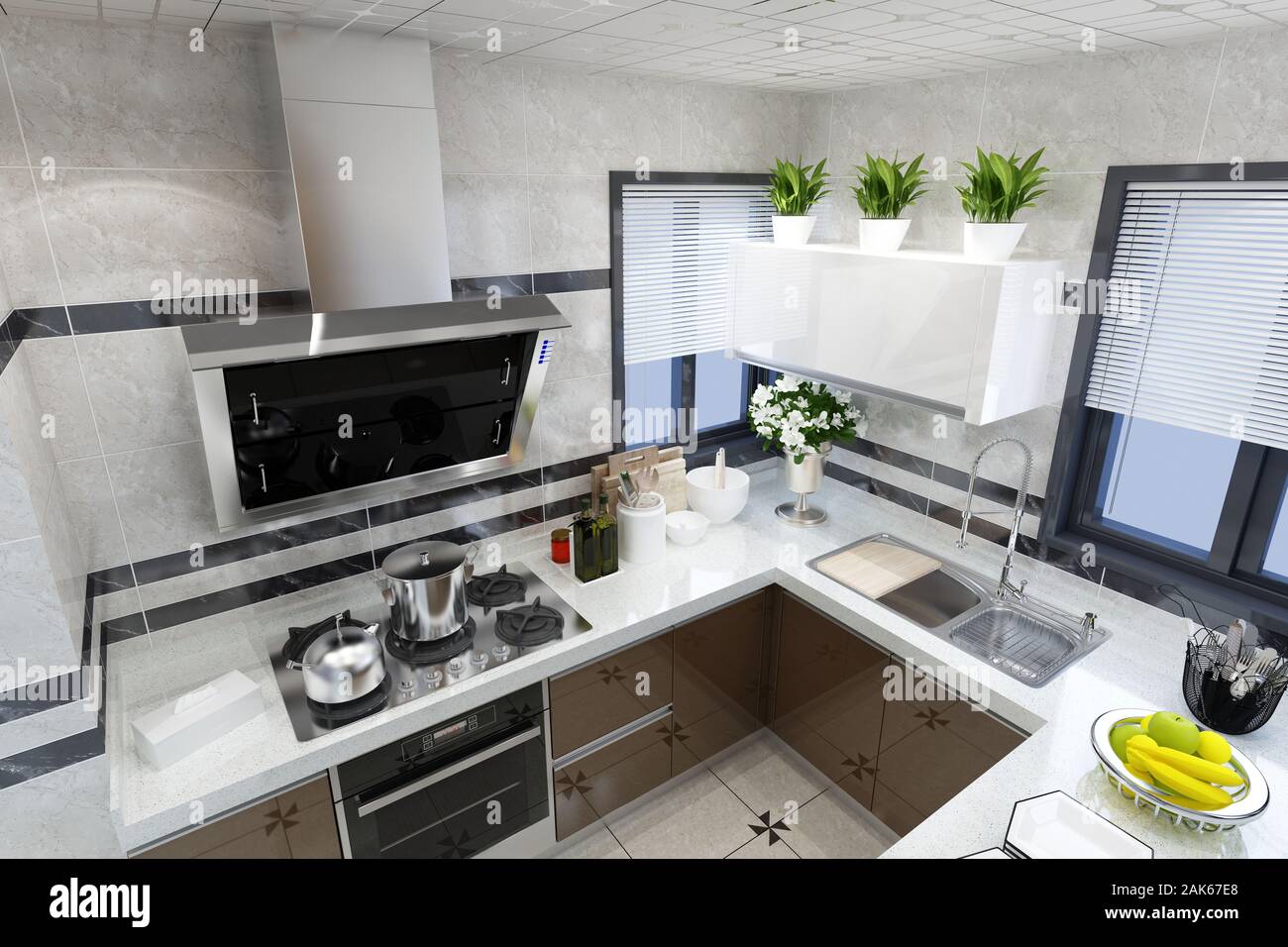 3D Render de moderna cocina de hogar Foto de stock