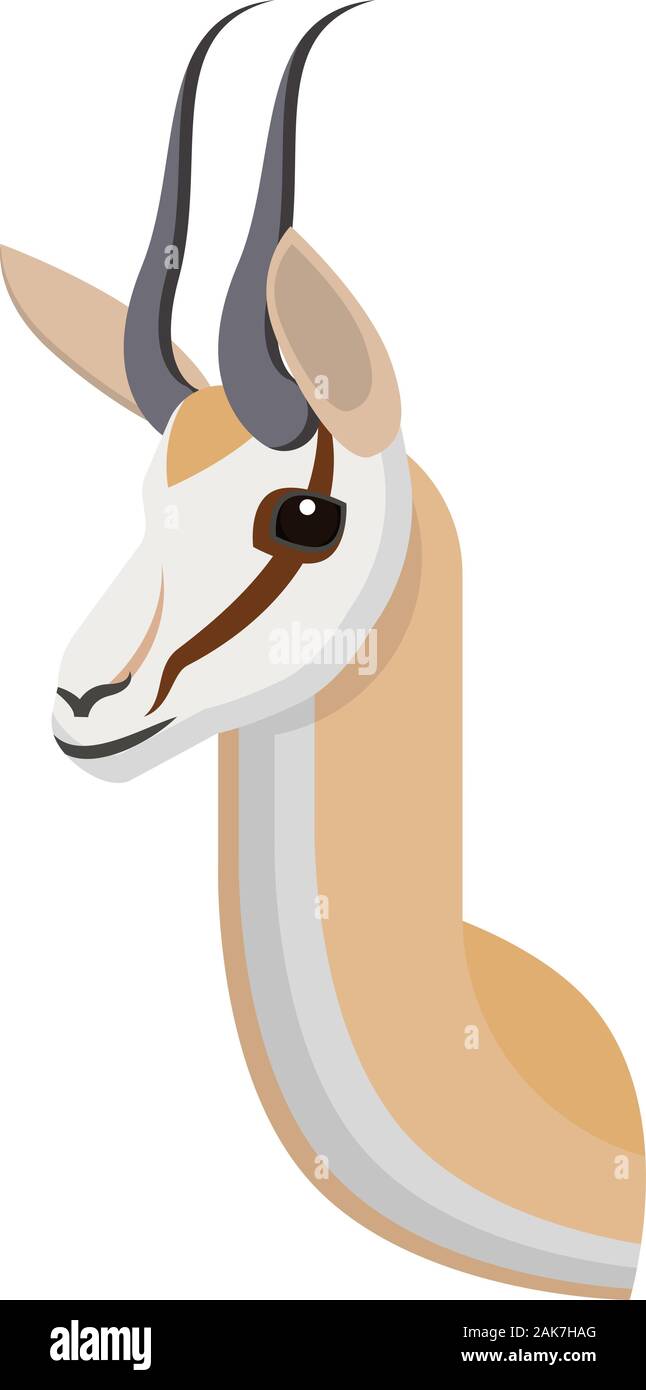 Retrato de Springbok hechas en simple exclusivo estilo de dibujos animados. Cabeza de gacela africana o antílope. Icono estilizado artístico aislado o un logotipo para su diseño. Ilustración del Vector