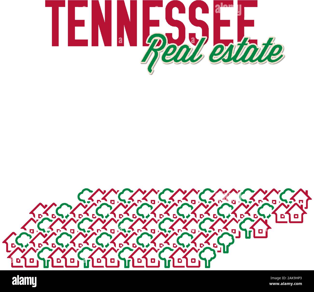 Mapa de propiedades inmobiliarias de Tennessee. El diseño de texto